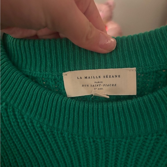 Sézane Darius Wool Cotton Sweater Jumper in Bright Green - Picture 4 of 4